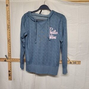 Jaclyn Intimates Blue Space Dye Positive Vibes Graphic Hoodie Small